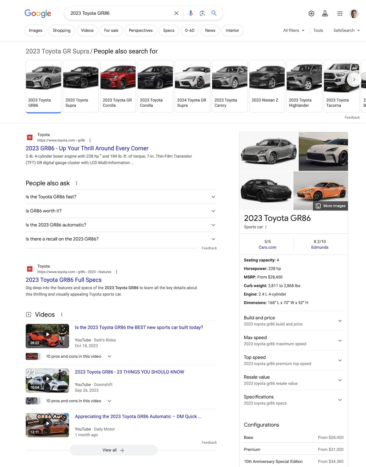 2023 Toyota GR86 Search Data